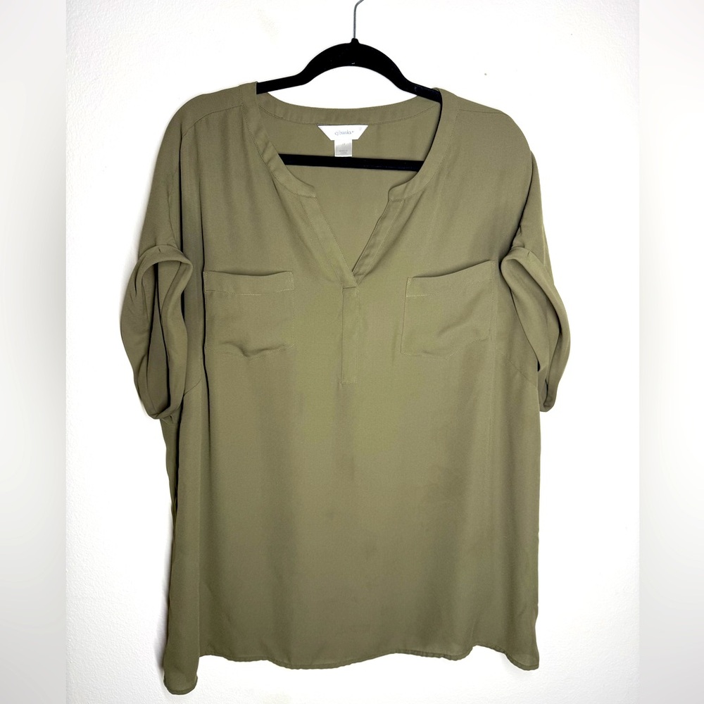 CJ Banks Polyester Olive Green Tunic Blouse